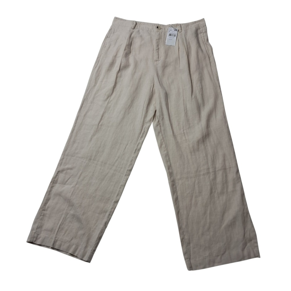 NWT Mango MNG Pants Womens 12 Beige Maneli Wide‎ Leg Linen Blend Work Minimalist